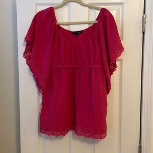 Hot Pink babydoll top with eyelet details